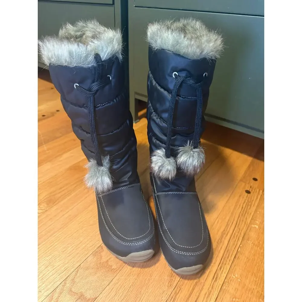 NEW Sporto W3333 Tall Snow Boots Women 8.5 Black Quilted Insulated Faux Fur